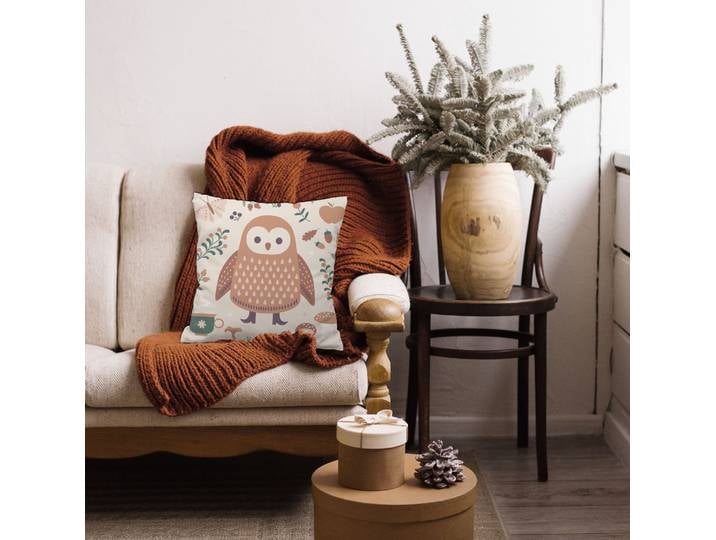 Dekokissen QUEENCE Eule , beige (bedruckt gemustert), B:40cm H:1cm L:40cm, Polyester, Dekokissen_Sitzkissen_Kissenhüllen, Dekokissen, Dekokissen mit HD Premium Druck Weihnachten