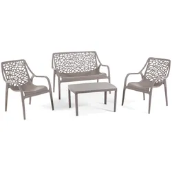 RATTATAN Gartenmöbel-Set für 4 Personen aus Polypropylen, 2-Sitzer-Sofa, 2 Sessel und Couchtisch, stapelbar und wasserfest – Maratea – Taupe
