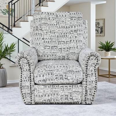 ZWYO HOSIMU 38.5in Jacquard Fabric Swivel Chair with 360-Degree Rotation & Nailhead Trim for Living Room, Office