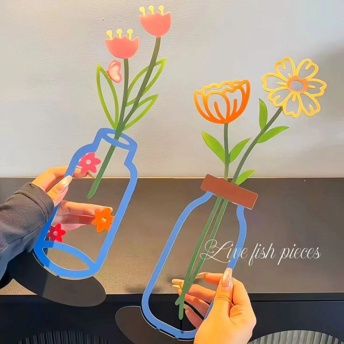 INF Kreative 2D flache bunte Eisenvase Deko, Gelbe kleine Margerite, platzsparend als Wand- oder Tisch-Metallblumenkunst