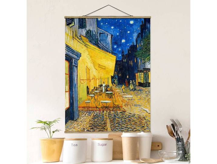 Tableau déco Terrasse à Arles Tissu Bleu/Jaune 50 x 66cm