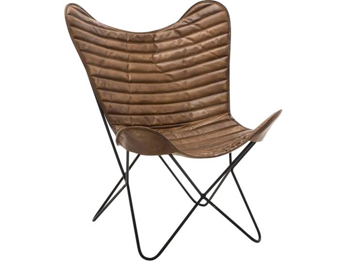 Eleganter Sessel Wengen Leder, Eisen Braun, Schwarz B 75 cm T 87 cm H 86 cm - Sessel