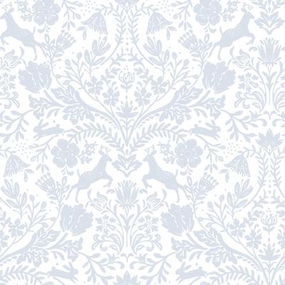 Chesapeake Forest Dance Light Blue Damask Wallpaper