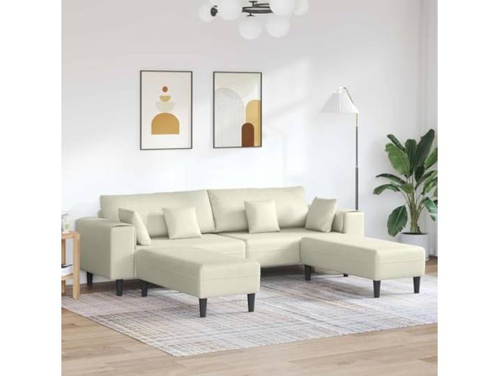 YUTAASU Sofa 3er Set Creme Samt Modern Luxuriöser Veloursbezug, Federkern-Sitzkissen, stabiles Sperrholzgestell, quadratische Armlehnen, einfache Montage