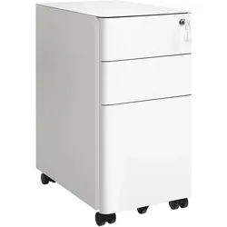 Helloshop26 - Mobiler Büroschrank 30 x 46 x 59,2 cm mit Rollen und Schloss für Dokumente und Hängeregister mit 3 Schubladen weiß 12_0004825