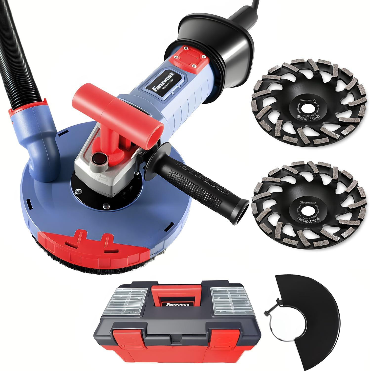 Selius Betonschuurmachine 2100 W met 180 mm Diamantslijpkop en Afzuigkap, Betonfrees met T-vormige Handgreep