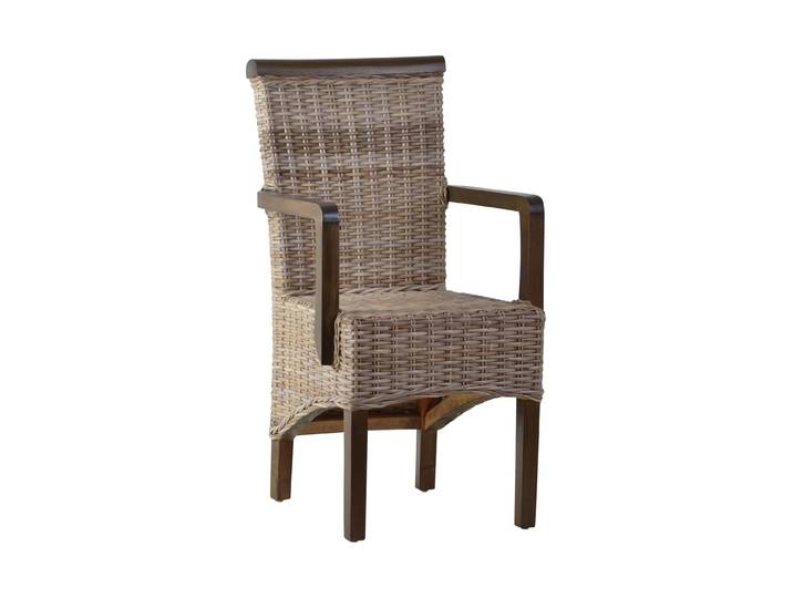 MiaMöbel Rattan Armlehnstuhl 'Larissa' grau Massivholz, Rattan Mango Landhaus