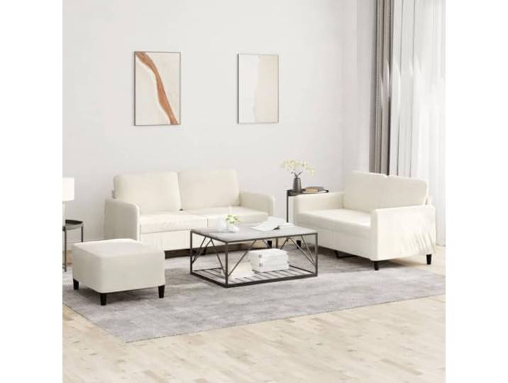 HEFZGDB 3-TLG. Sofagarnitur Creme Samt mit robustem Metallgestell und bequemer Polsterung für Wohnzimmer, inklusive vielseitigem Hocker als Sitzgelegenheit oder Fußablage, weicher