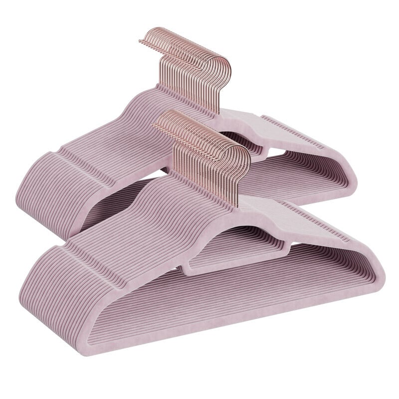 JOYFURNOS Fluwelen Kledinghangers Set van 50 Stuks met Zwarte Draaibare Haak, Antislip en Ruimtebesparend, Paars