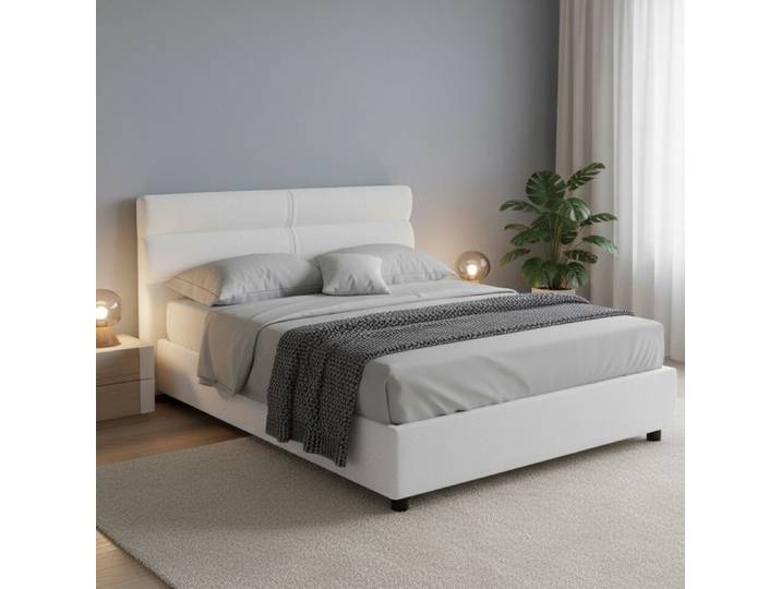 Lit double Bedero Dmora en tissu blanc