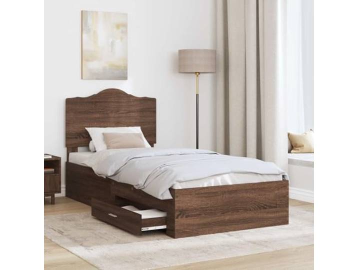 SKTQYQO Bettkasten Eiche Braun 70 x 190 cm Mehrschichtiges Holz, mit Kopfteil, große Schubladen, Höhe 32 cm, einfache Montage