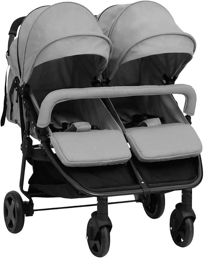 Geschwisterwagen Hellgrau und Schwarz Stahl,Baby & Kleinkind,Babytransport,Kinderwagen-10359