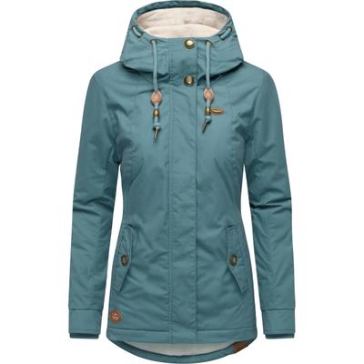 Winterjacke RAGWEAR "Monade", Damen, Gr. S (36), blau (stein), Obermaterial: 65% Polyester, 35% Baumwolle. Futter: 100% Polyester. Wattierung: 100% Polyester, figurbetont Po-bedeckend, verstellbar Rippstrickbündchen mit Druckknopf, Jacken...
