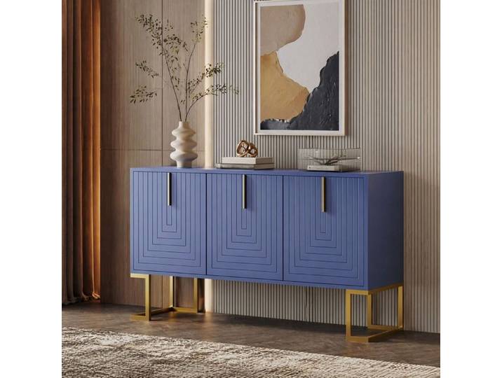 VUENOR Buffet bas 138x40x80 5 cm bleu marine – 3 portes et étagères réglables
