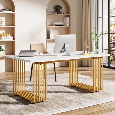 Jiallo "55""Modern Writing Desk with Z-Shaped Metal Legs, Heavy Duty for or Study, Rustic Grey Wood Desktop"