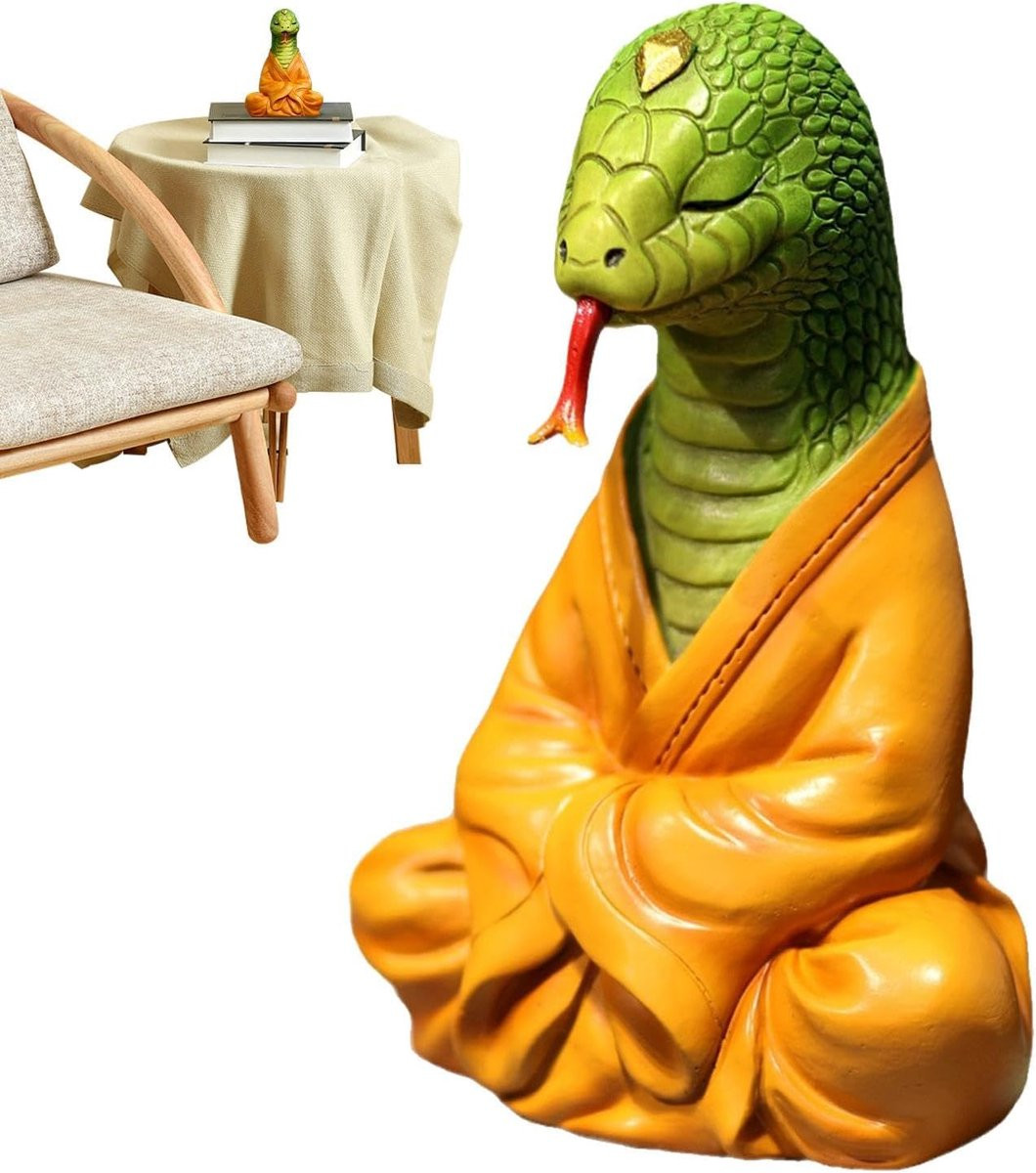 Oranje Slangenbeeld Chinese decoratie van hars H x B x D: 12 x 9 x 6 cm