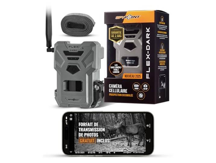 SPYPOINT Flex-Dark Caméra de Chasse cellulaire 40MP\, vidéo 1080p avec Son\, Vision Nocturne sans Lueur\, détection 30 m\, sans Wi-FI\, Infrarouge Invisible\, pour Sentier et gibier