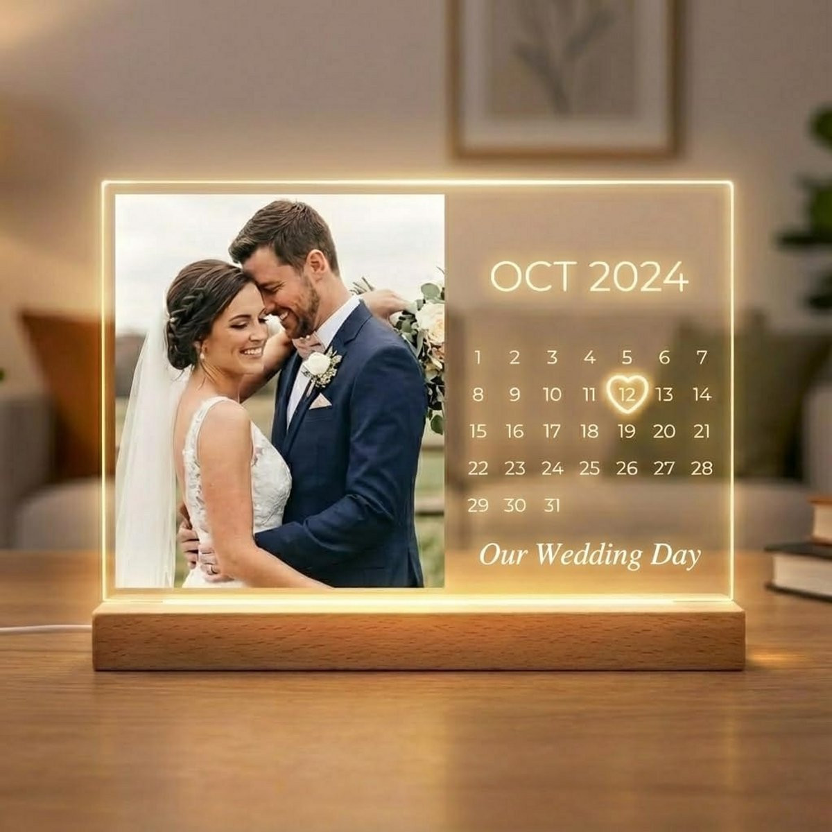 Gepersonaliseerde Fotolijst met Nachtlampje - Oplichtende Bureau Decoratie - 20 x 16,5 cm