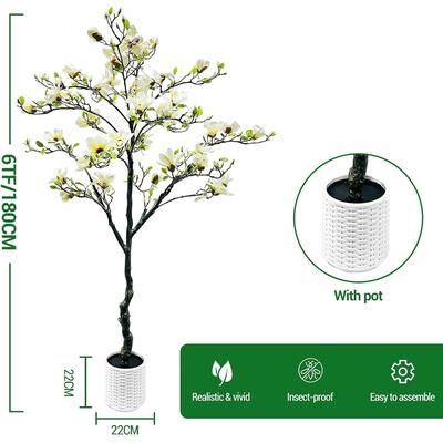 YUN 6 ft Artificial Magnolia Tree in Pot - Green 6ft