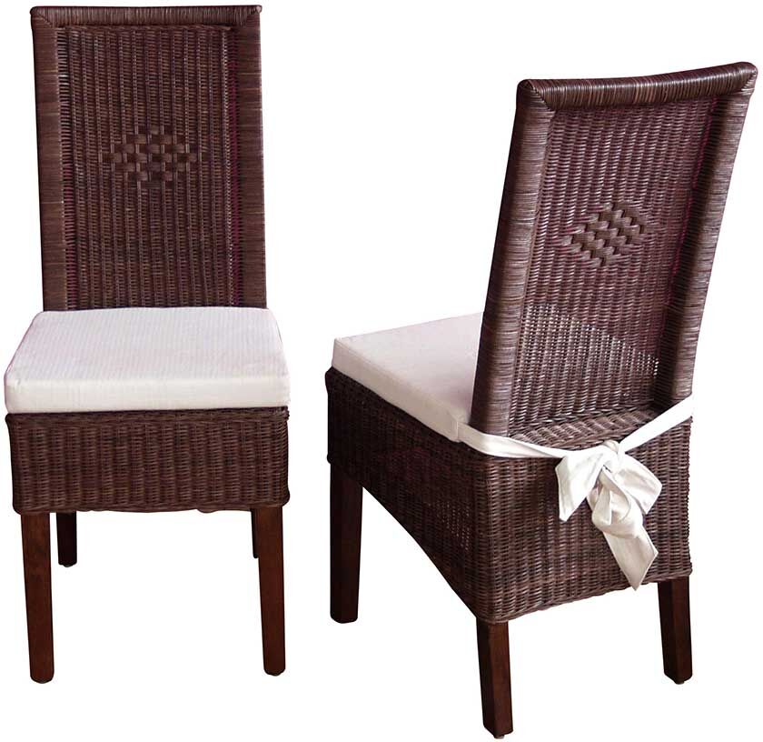 Pharao24.de Esszimmerstuhl in Braun Rattan (2er Set)