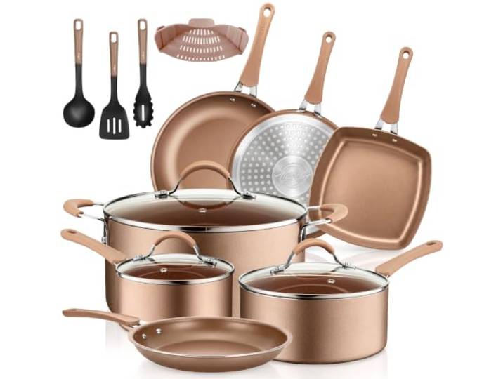 NutriChef Topfset Induktion, Pfannenset 14-teilig, Antihaftbeschichtet, Töpfe & Pfannen PFOA/PFOS-frei, Kochtopf Set, Küchenset, Edelstahl, Aluminium – Hochwertiges Kochgeschirr Set für alle Herdarten