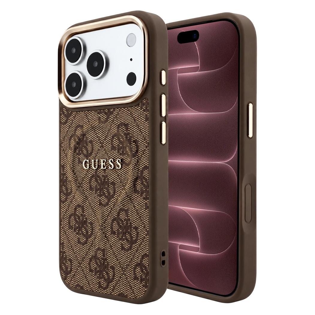 Guess PU-Leder 4G Golddruck Prägung MagSafe Hülle für iPhone 18 Pro Max Braun (Apple iPhone 17 Pro Max, Apple iPhone 18 Pro Max) (GUHMP18XP4MSEGCW)