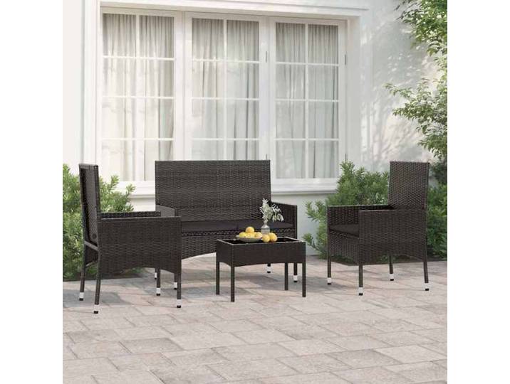 Moderne Salon de jardin - 4 pcs - avec coussins - Noir - Résine tressée - résistant aux intempéries - Mobilier de balcon @FR 7768