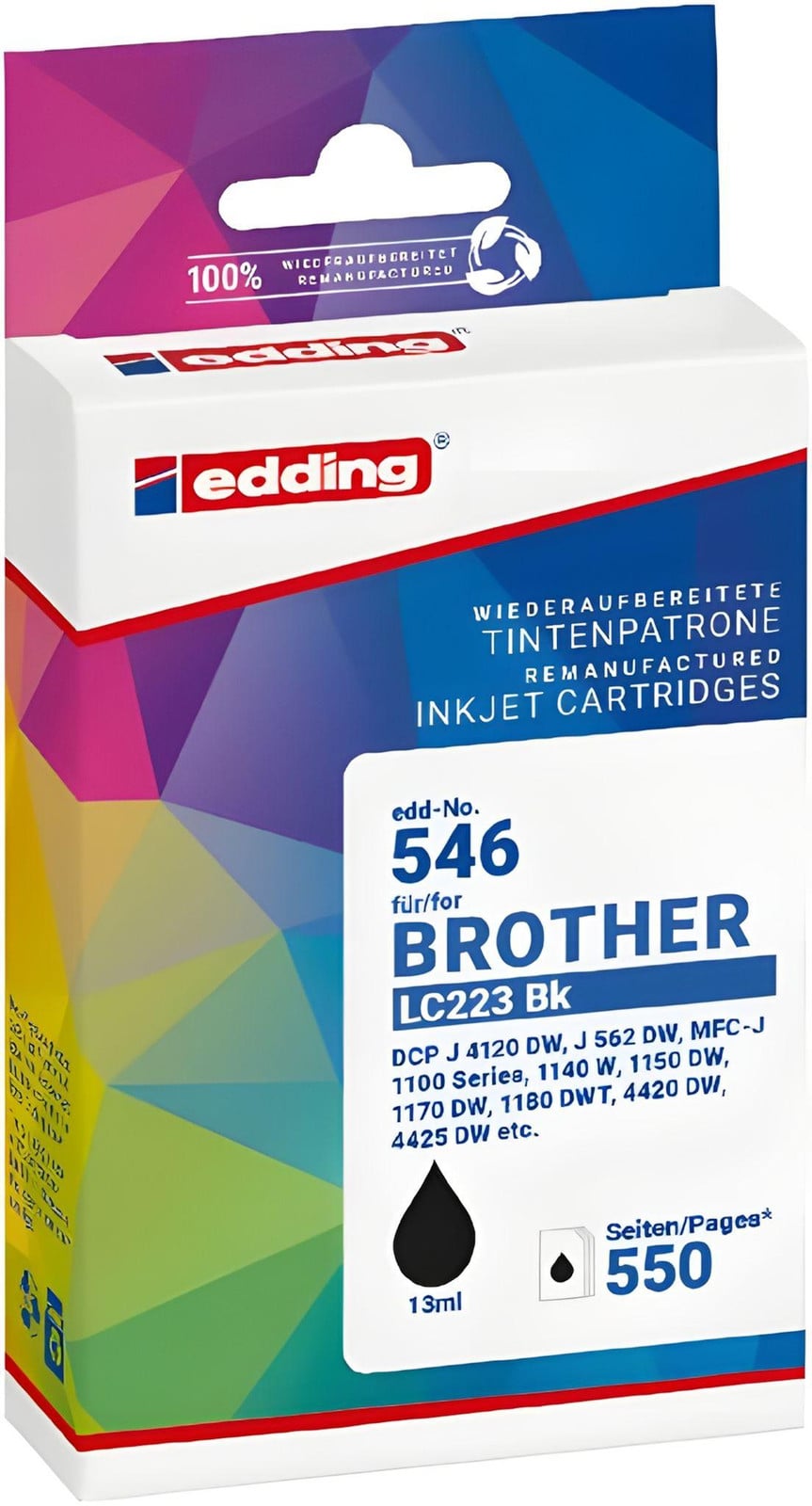 Edding EDD-546 Printerpatroon zwart, compatibel met Brother LC-223BK