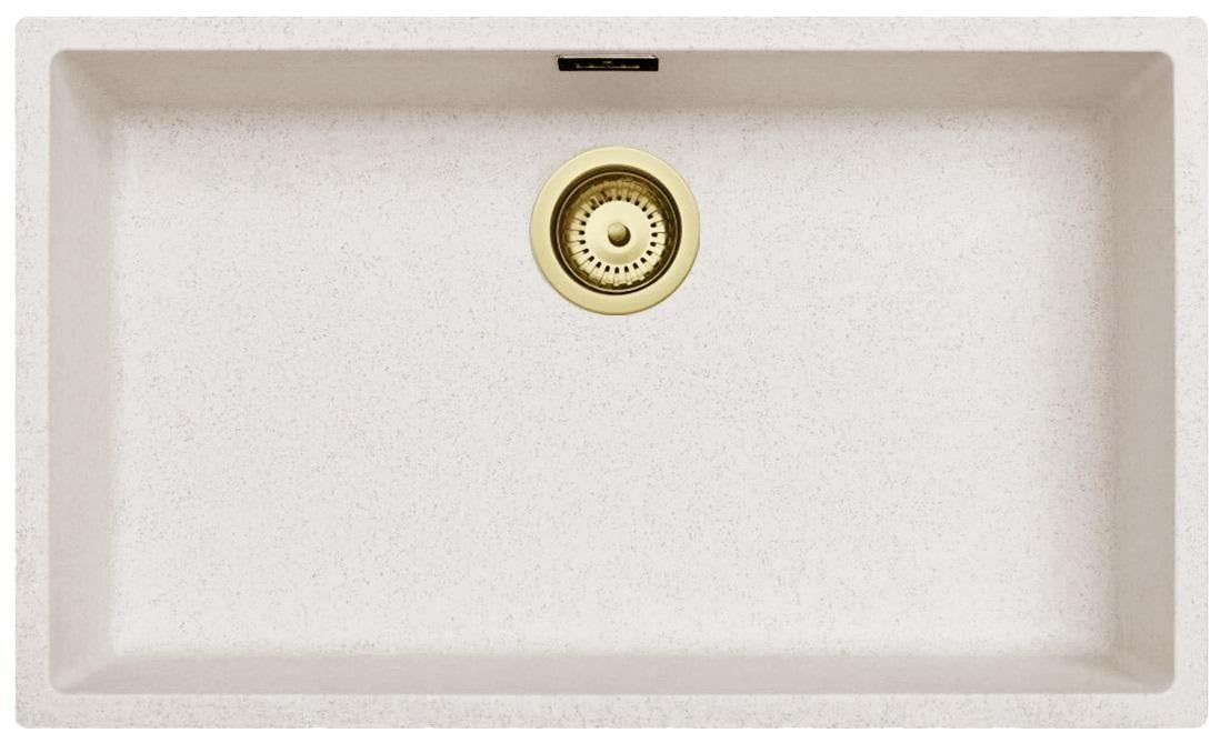 Pure.Sink Keukenwastafel onderbouwmodel in zandwit met gouden Plug Pure afvoer, B: 70 cm, D: 40 cm