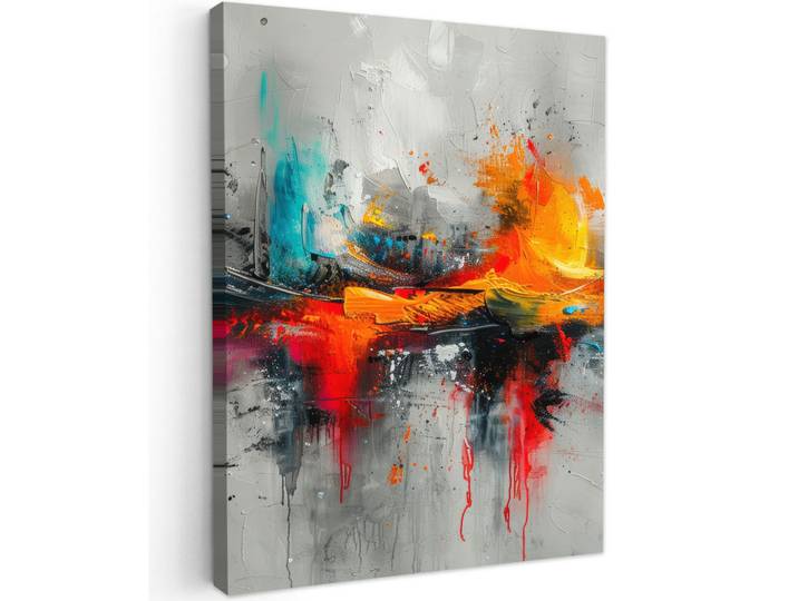 MuchoWow Leinwandbild - Moderne Kunst - Orange - Grau - Abstrakt - 60x80 - Gemälde, Hellgrau, Textil, Kiefer, Rechteckig, 60x80 cm, gerahmt, Bilder & Rahmen, Bilder, Wandbilder