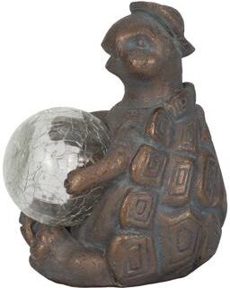"Sagebrook Home 7"" Turtle Featuring a Solar Orb in Antique Copper Finish, Durable Polyresin Decor"