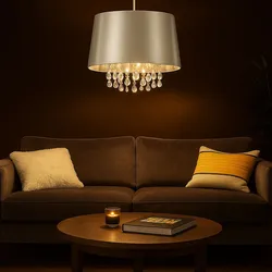 Kristall Decken Pendel Leuchte Wohn Zimmer Hänge Lampe Kunst Seide silber