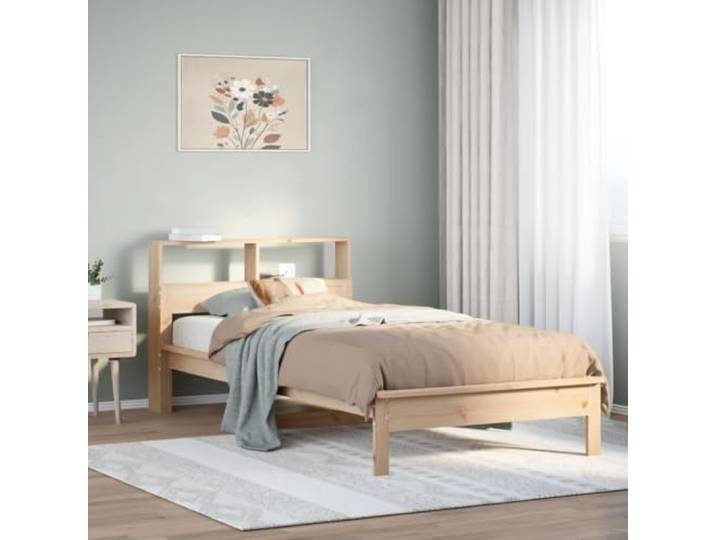 RJPLMFV Bücherbett, 90 x 200 cm, massives Kiefernholz Ohne Matratze, Lattenrost inklusive, integrierte Aufbewahrung, ersetzt Nachttisch