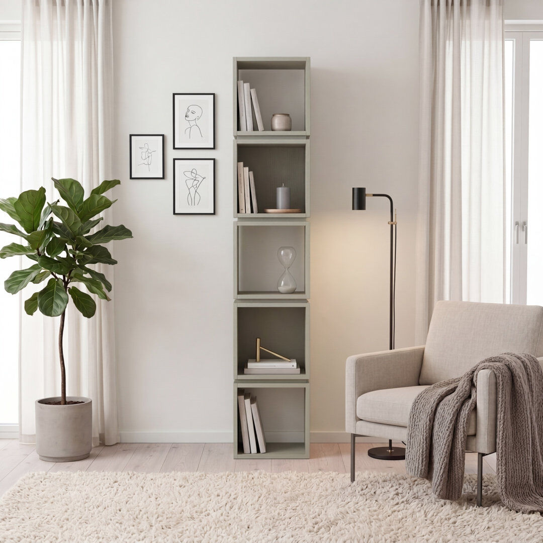 Zipcode Design Channelle Freestanding 5-Tier Narrow Bookcase with Modern Design Ash Green 167cm H X 32cm W X 22cm D