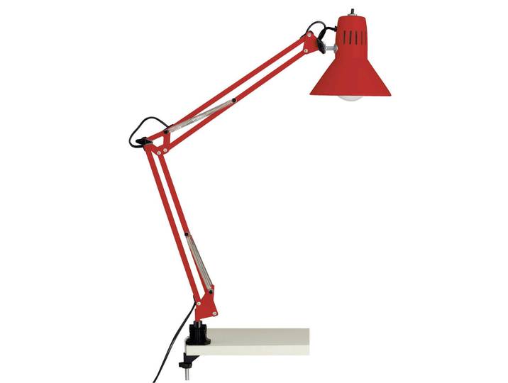 Brilliant Klemmleuchte, Rot, Metall, trichterförmig, 70 cm, CE, Schnurschalter, schwenkbar, Lampen & Leuchten, Innenbeleuchtung, Tischlampen, Klemmleuchte