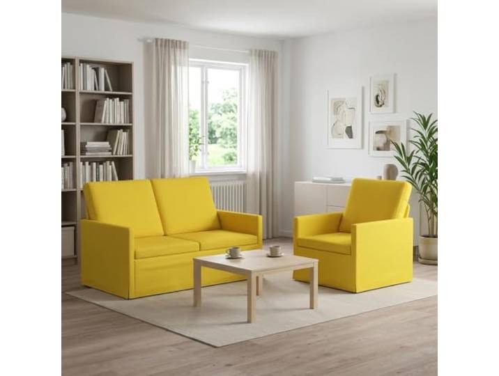 Sofa-Set 2 pcs Helles Gelb Stoff Metallrahmen,Schaumstofffüllung,Kissenrücken,Polyesterstoff,pflegeleicht,Wohnzimmer
