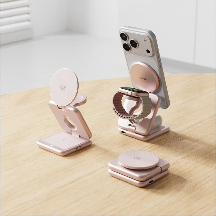 Epico UltraBase Qi2 25W 3in1 Fold Metall Mag + kabelloser Ladeständer EF60 - Pink