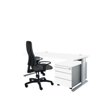 Schäfer Shop Pure Planova Basic Schreibtisch und Rollcontainer 1233, weiß/weißalu