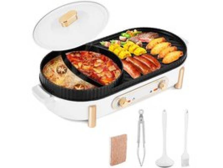 Hot Pot Électrique 2200W Gril Électrique Hot Pot Grill 2 En 1 Pot Hotpot Et Plaque De Gril Avec 2 Réglages De Température In[PE638]