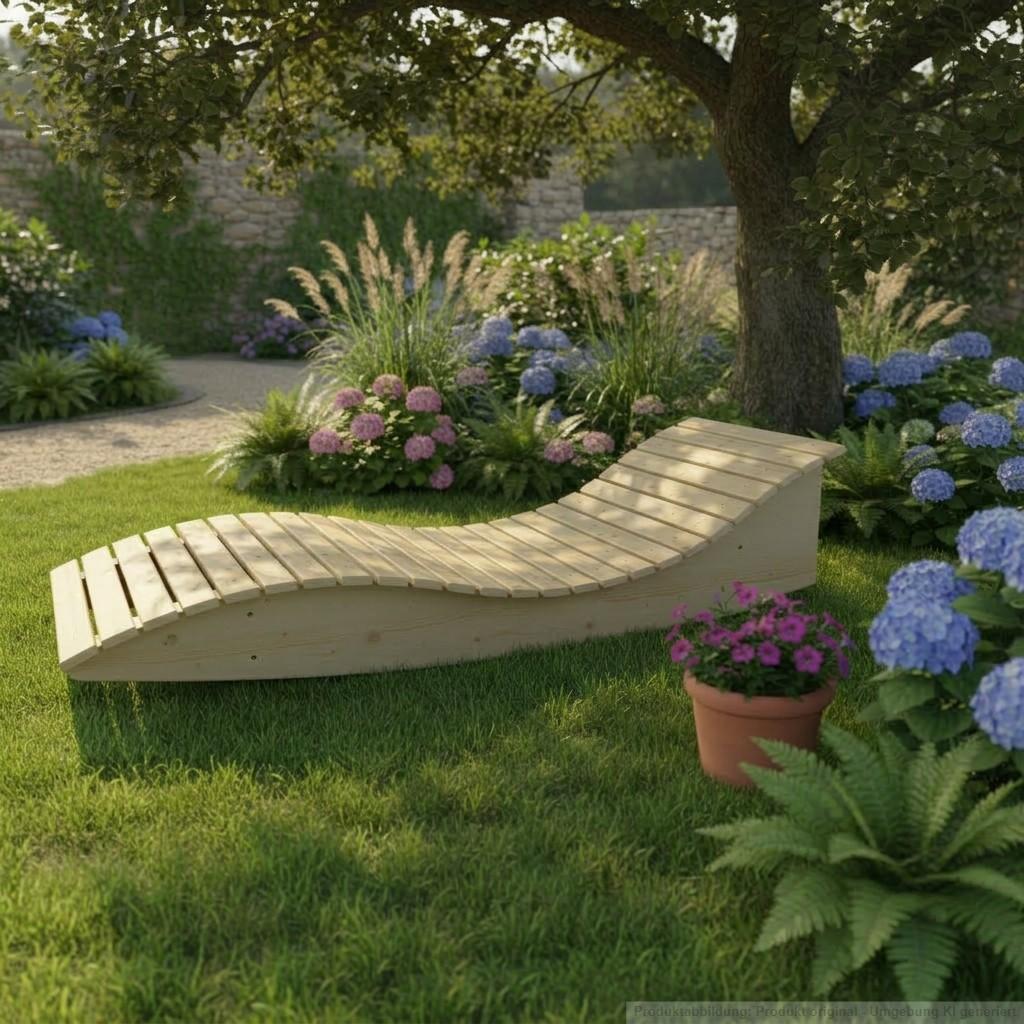 Holzliege Wellenliege Gartenliege Himmelssofa "Pool-Moni" (Fichte) 70cm