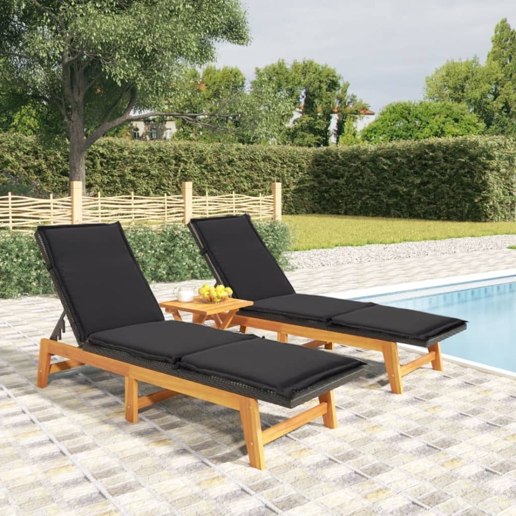 The Living Store 3-tlg. Garten-Lounge-Set Poly Rattan & Massivholz Akazie