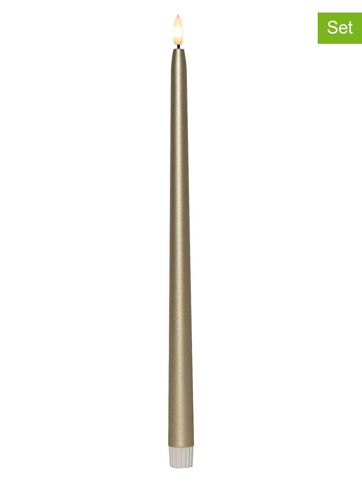 STAR Trading 2er-Set: LED-Stabkerze "Flamme Metal" in Gold - (H)39 x Ø 2,1 cm - onesize