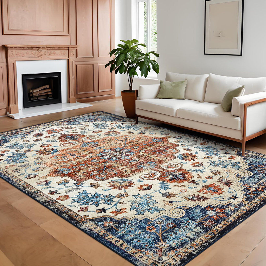 World Menagerie Abstract Machine Printed Area Rug Blue Rectangle 240 x 340 cm