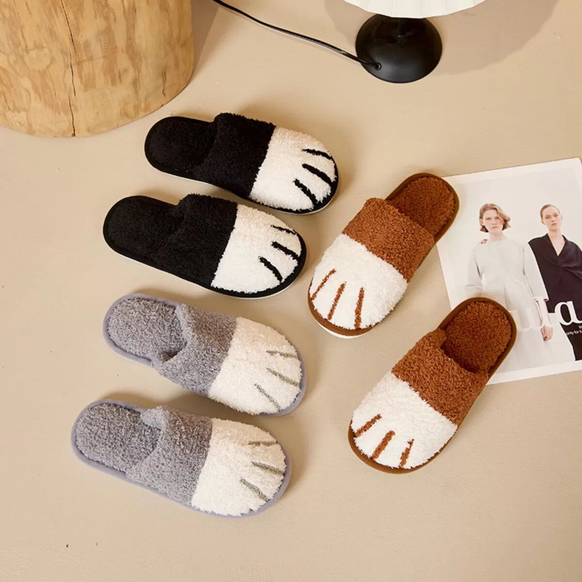 INF Gemütliche Paar Hausschuhe aus Baumwolle – Rutschfeste Unisex-Indoor-Schuhe L Schwarz