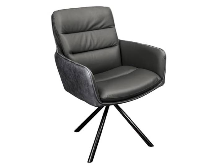 Stuhl BIG GEORGE - 88cm - grau - Microfaser Echtleder drehbar Armlehne Schaumstoffpolsterung, hoher Komfort, pflegeleicht, stabil, Esszimmerstuhl, bequeme Polsterung, Eyecatcher