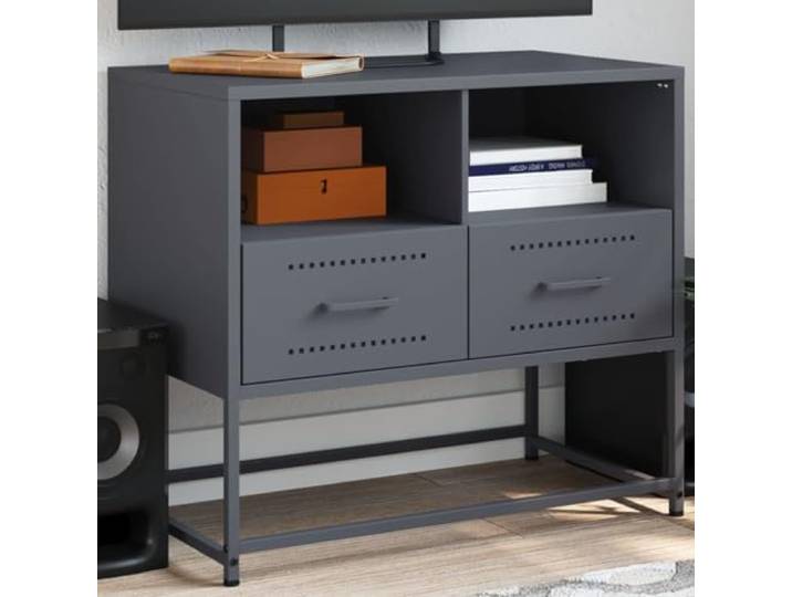 HEFZGDB TV-Schrank Anthrazit 68x39x60,5 cm Stahl mit 2 Fächern und 2 Schubladen Industrie-Stil Möbel Stauraum Multimedia