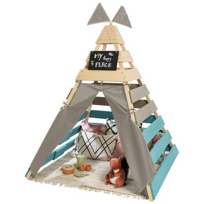 Spielhaus MUDDY BUDDY "Tipi-Zelt Dreamer", blau (natur, warmgrau, petrolblau), Spielhäuser, KinderB:135cm H:170cm T:135cm, Holz, Spielhaus, Holzschutz vorbehandelt, BxTxH: 135x135x170 cm, B:135cm H:170cm T:135cm