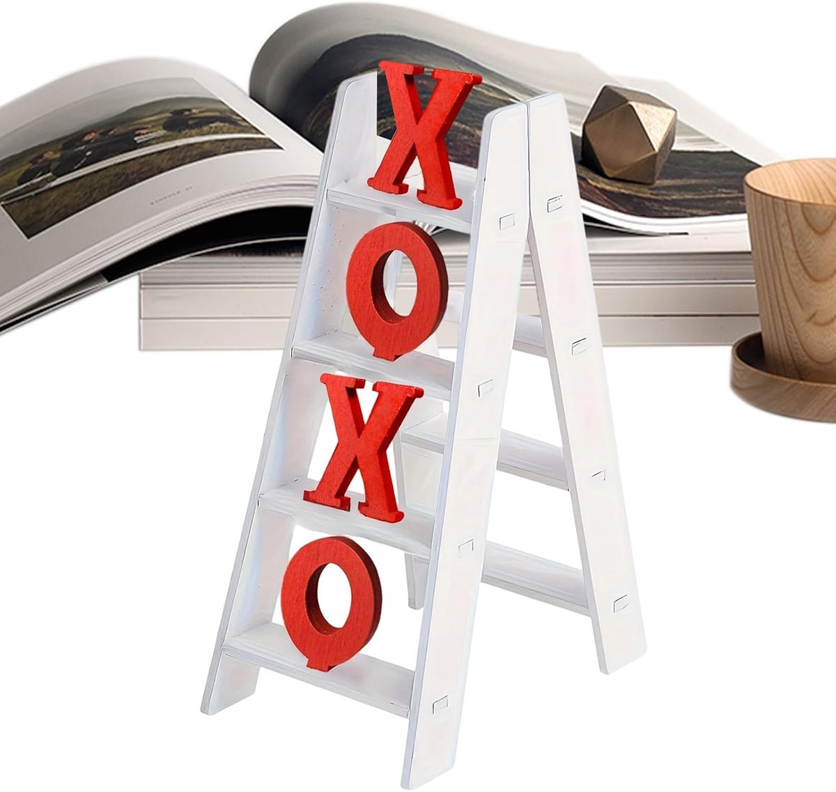Houten Ladder Decoratie voor Valentijn in Houtkleur - B/D/H: 15 x 10 x 7 cm