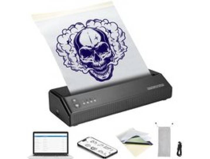 VEVOR Tattoo-Transfer-Schablonendrucker, Kabelloser Bluetooth-Tattoo-Schablonendrucker mit 10-teiligem Transferpapier und Stoffbeutel, Tragbarer Tattoo-Drucker für Android- und iOS-Telefon