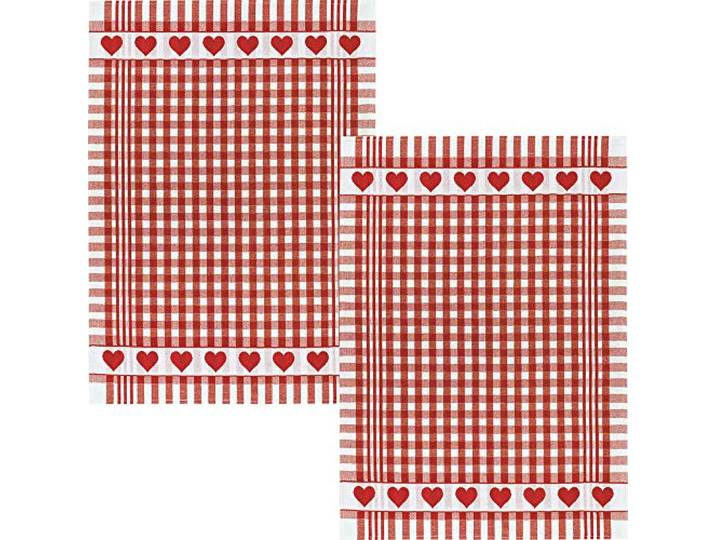 Kracht Geschirrtuch 2er-Pack Halbleinen Karo/Herz rot Größe 50x70 cm